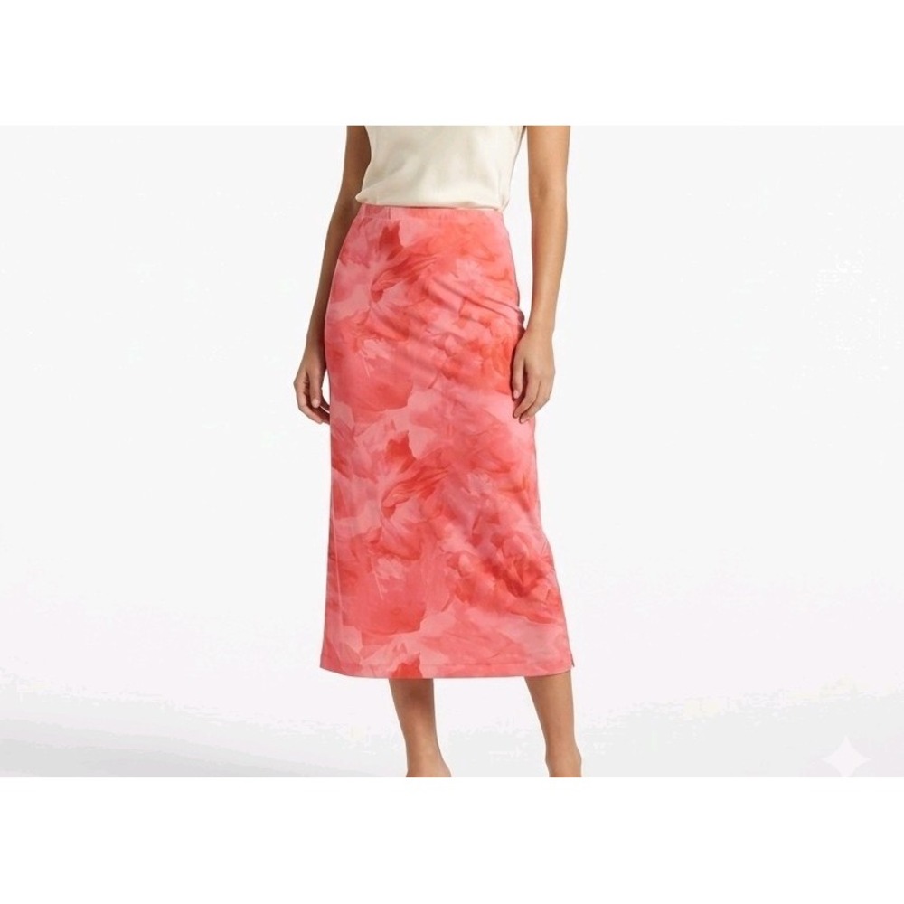 SHEIN Pink Abstract Knit Polyester Pull On High Rise Midi Pencil Skirt XL